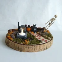 Teelichthalter Halloween Katze Bone