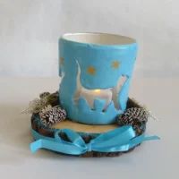 Teelichthalter Winter Katze Lucy