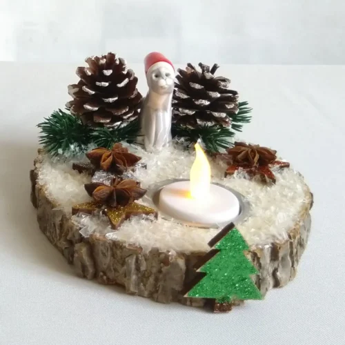 Teelichthalter Weihnachten Katze Spirit