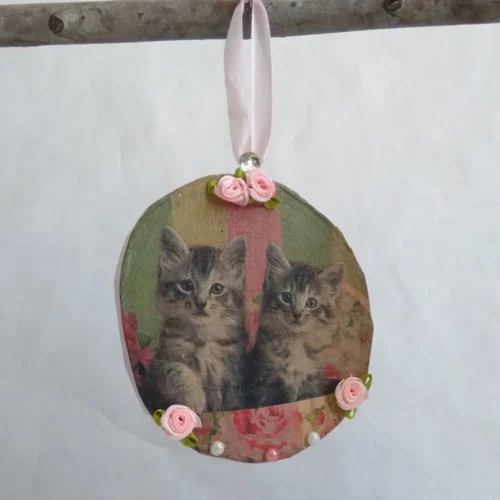 Wanddeko rosa Rosen Katze Finchen
