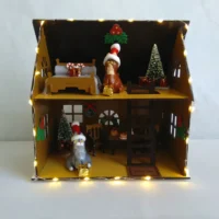 Dekohaus Weihnachten mit LED Katze Ellie