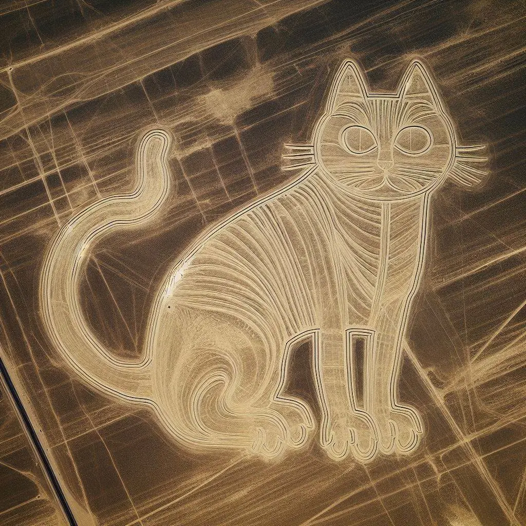 Kulturerbe Nazca Linien Scharrbild Katze, erstellt mit KI Bing.com