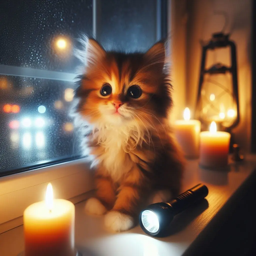 Das Bild zeigt eine Katze während eines Stromausfalls. Erstellt wurde das Bild mithilfe der KI (Bing).